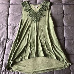 Green crochet detail tunic top